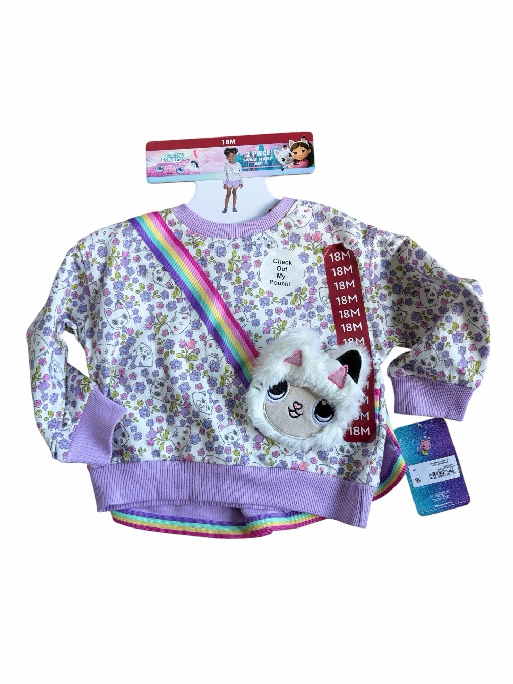 NWT DreamWorks Gabby's Dollhouse Pandy Paws 2-Pc Sweatshirt Short Set 18M
